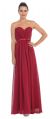 Strapless Pleated Bust Bow Waist Long Bridesmaid Dress in Burgundy